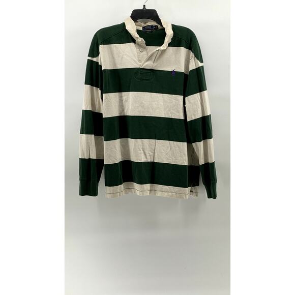 Polo Ralph Lauren Other - POLO RALPH LAUREN Men's Green-White Striped Custom Fit Rugby Polo Shirt SZ XL